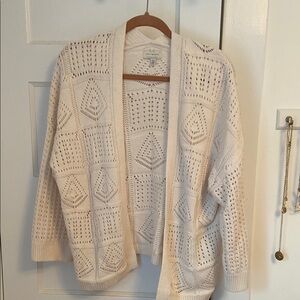 Lucky Brand Cream Crochet Cardigan Sweater